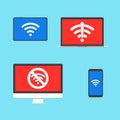 Wireless wifi icon sign flat design vector illustration set on the technical devices. Royalty Free Stock Photo